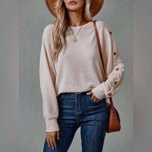 Shein Raglan Sleeve Waffle Knit Button Detail Long Sleeve Shirt